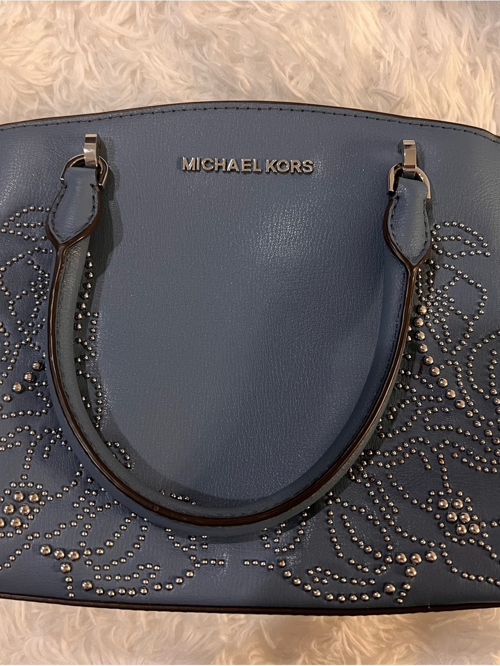 Michael Kors Blue Ellis Studded Dome Satchel